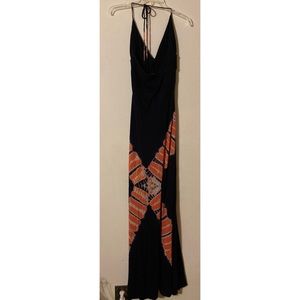 Sky Tiedye Coral Navy Halter Maxi Dress Medium